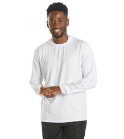 TYR Men's SunDefense Long Sleeve Hooded Swim Shirt