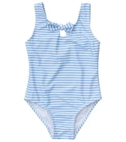 Girls' Powder Blue Sustainable Stripe Bow Swimsuit (Baby, Toddler)