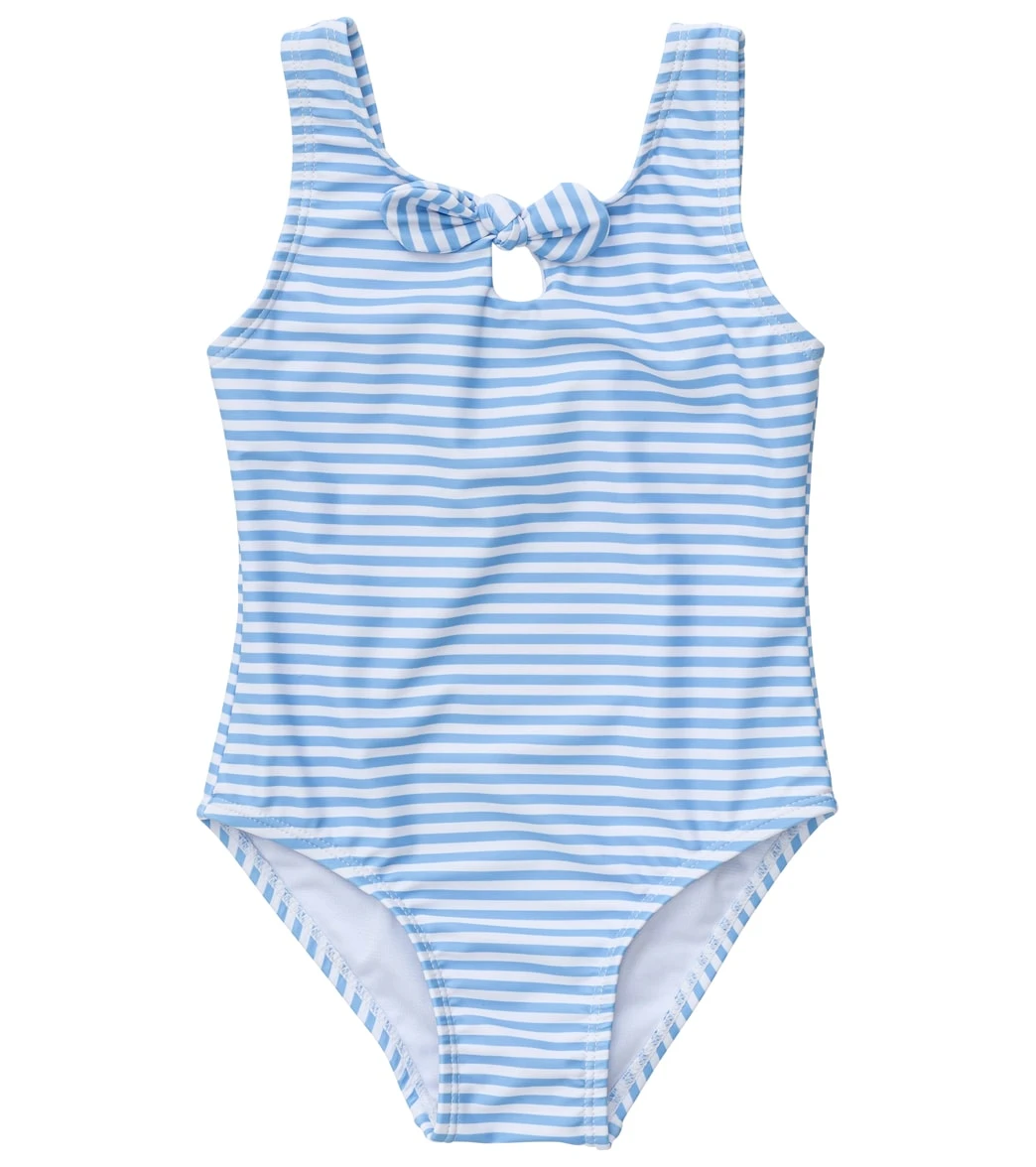 Girls' Powder Blue Sustainable Stripe Bow Swimsuit (Baby, Toddler)