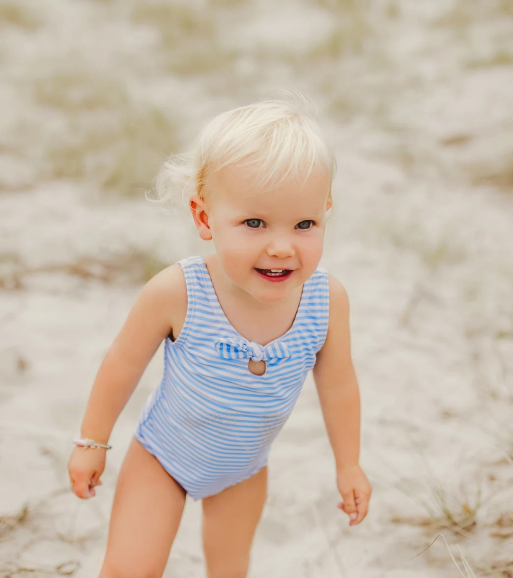 Girls' Powder Blue Sustainable Stripe Bow Swimsuit (Baby, Toddler) - Image 3