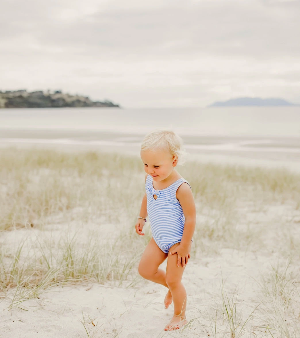Girls' Powder Blue Sustainable Stripe Bow Swimsuit (Baby, Toddler) - Image 4