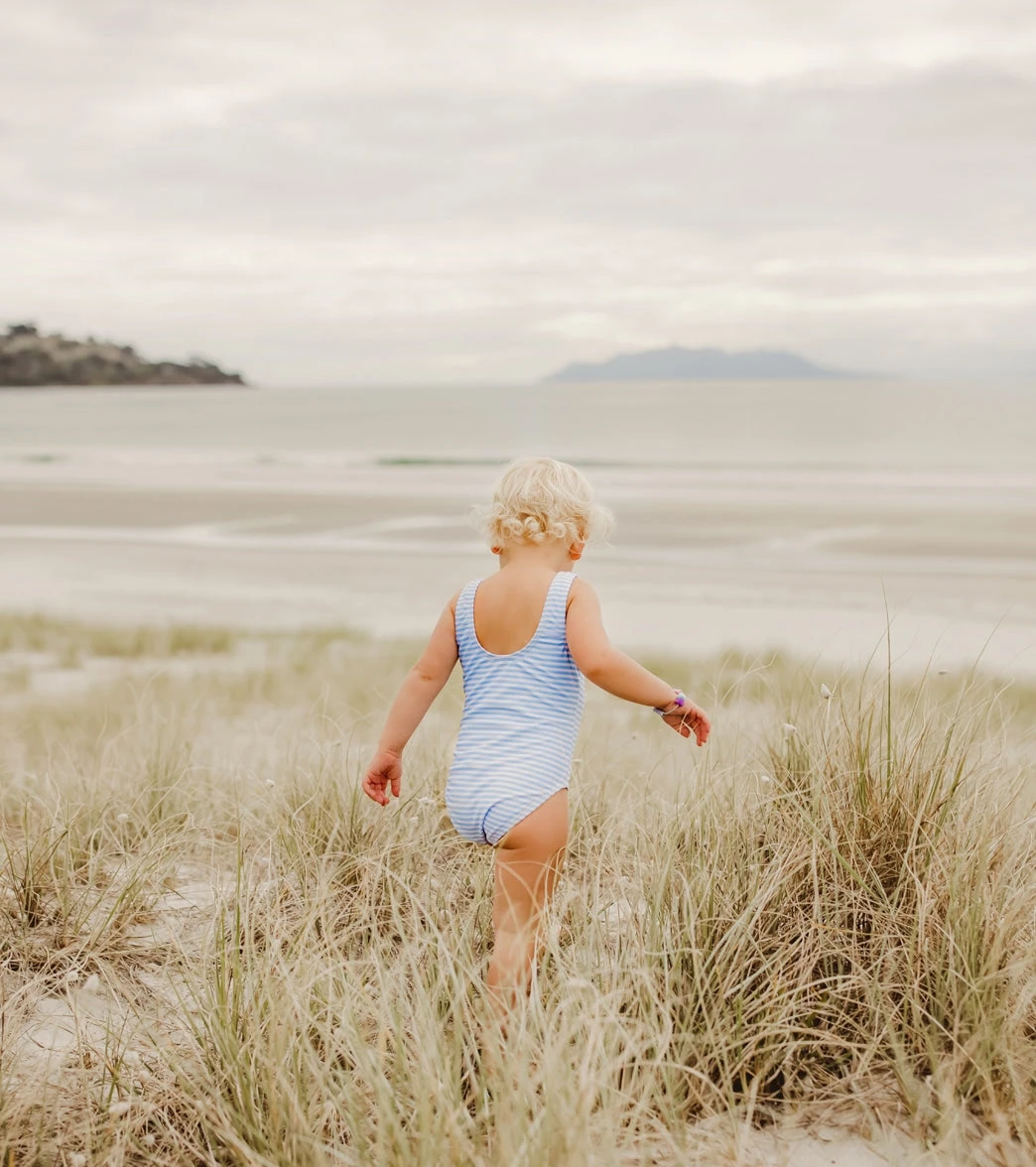Girls' Powder Blue Sustainable Stripe Bow Swimsuit (Baby, Toddler) - Image 5
