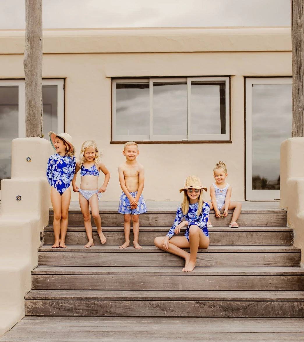 Girls' Powder Blue Sustainable Stripe Bow Swimsuit (Baby, Toddler) - Image 6