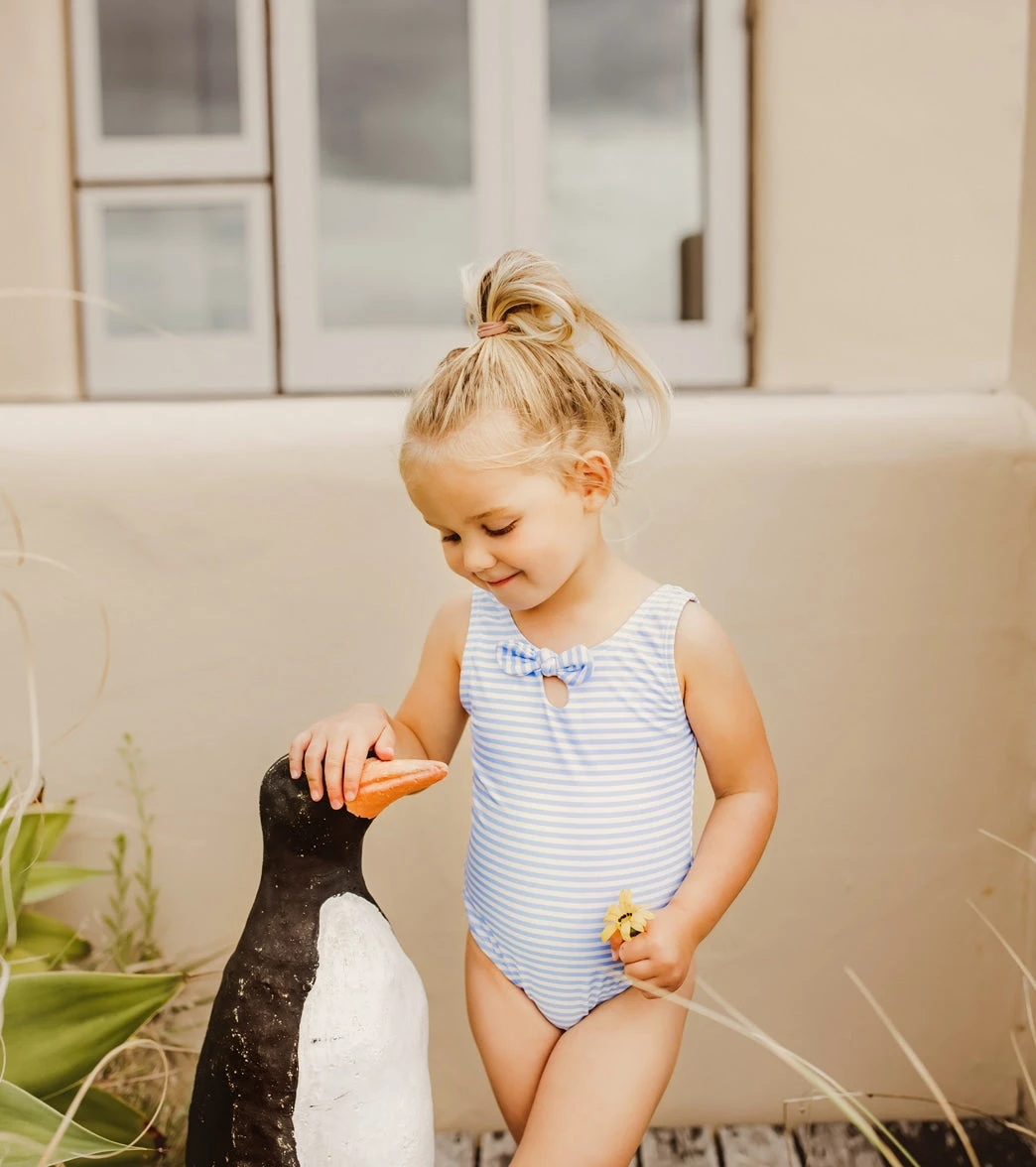 Girls' Powder Blue Sustainable Stripe Bow Swimsuit (Baby, Toddler) - Image 8