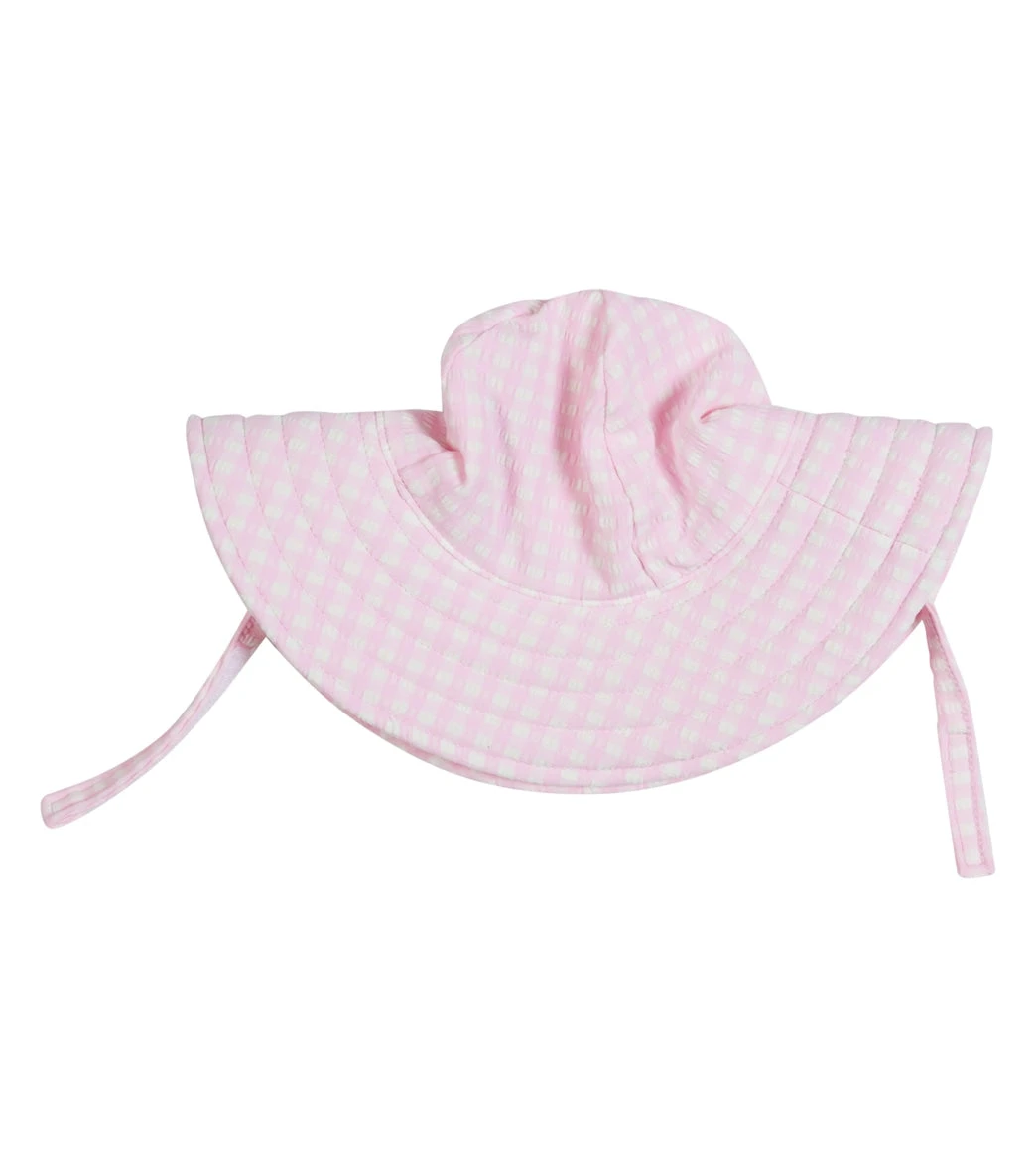 Girls' Pink Gingham Seersucker UPF 50+ Summer Splash Swim Hat - Image 2