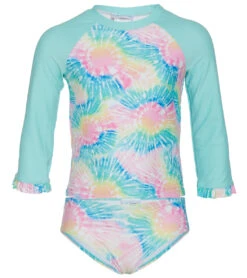 Girls' Neon Pastel Tie Dye Two Piece Long Sleeve Rashguard Set (Baby, Toddler)