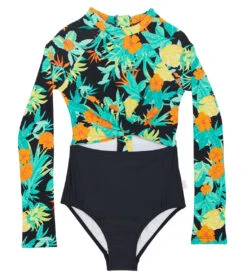 Seafolly Girls' Tropical Nights Long Sleeve One Piece Swimsuit (Big Kid)