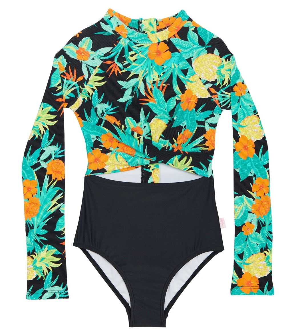 Seafolly Girls' Tropical Nights Long Sleeve One Piece Swimsuit (Big Kid)