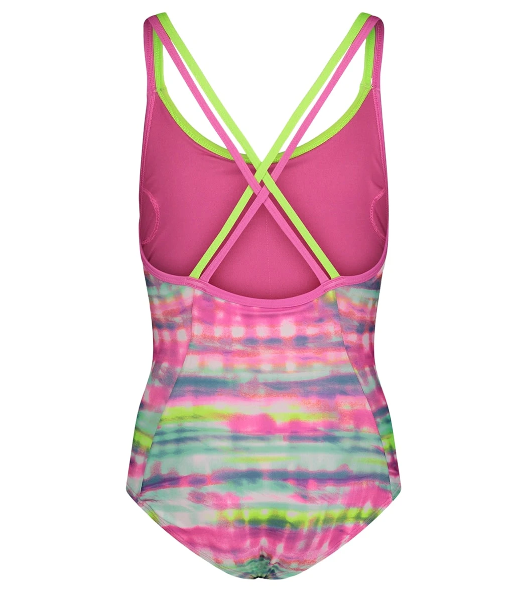 Under Armour Girls' UA Stripe Dash One Piece Swimsuit (Little Kid) - Image 2
