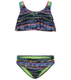 Under Armour Girls' UA Watercolor Drip Flutter Two Piece Bikini Set (Toddler, Little Kid)
